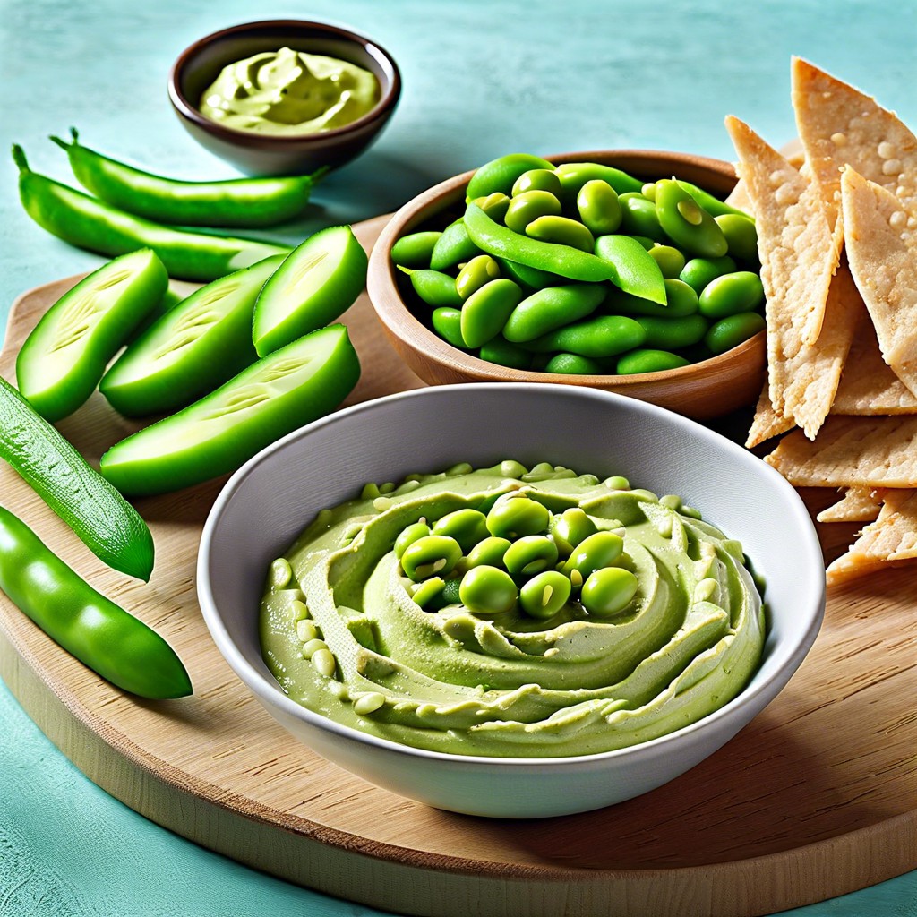 edamame hummus with cucumber sticks