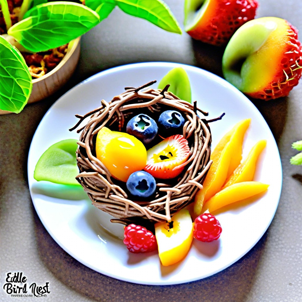 edible birds nests shredded wheat bowls filled with small fruits