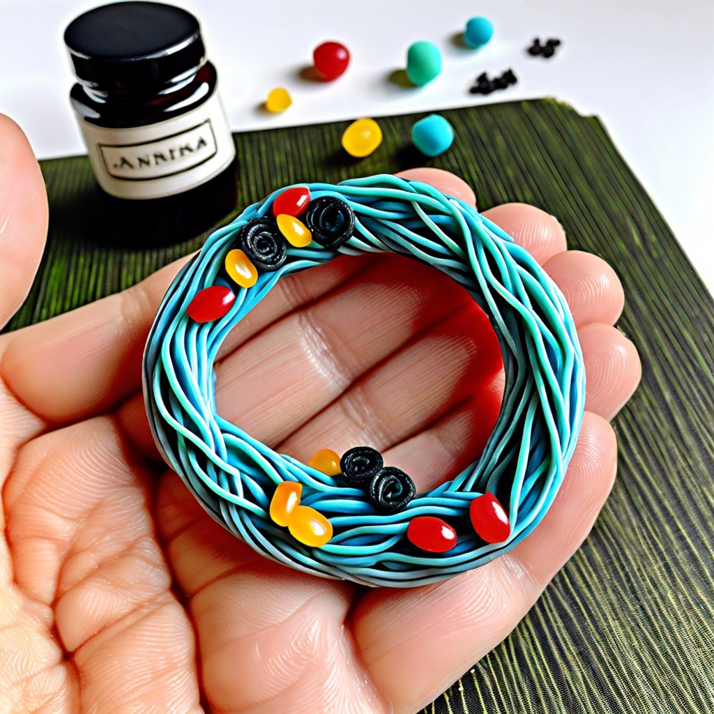 edible jewelry with cereal and licorice strings