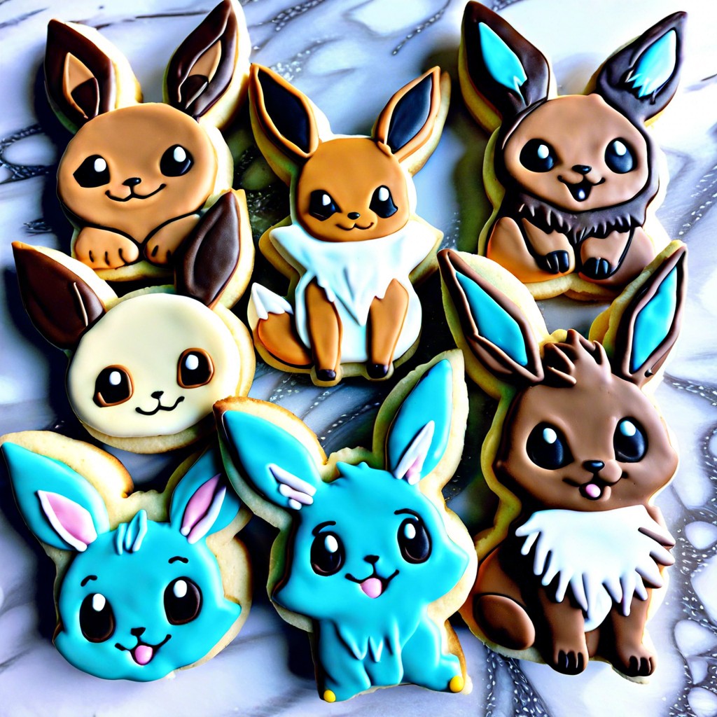 eevee cookies sugar cookies shaped and decorated like various eevee evolutions