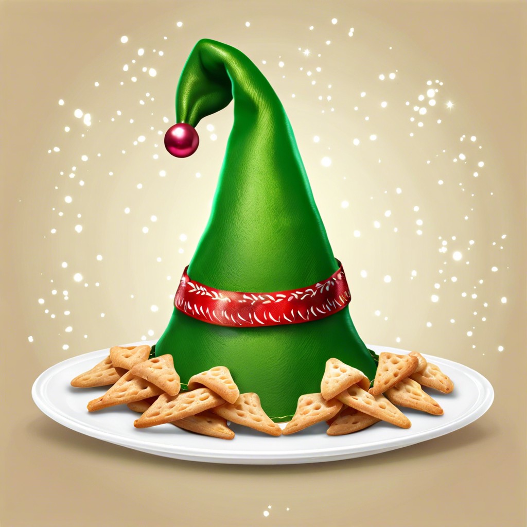 elf hat snacks bugles dipped in green chocolate with a marshmallow tip