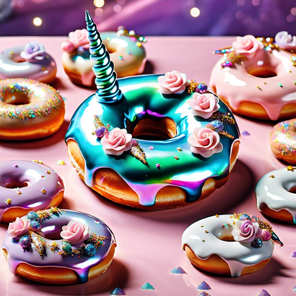 enchanted unicorn doughnuts with iridescent glaze