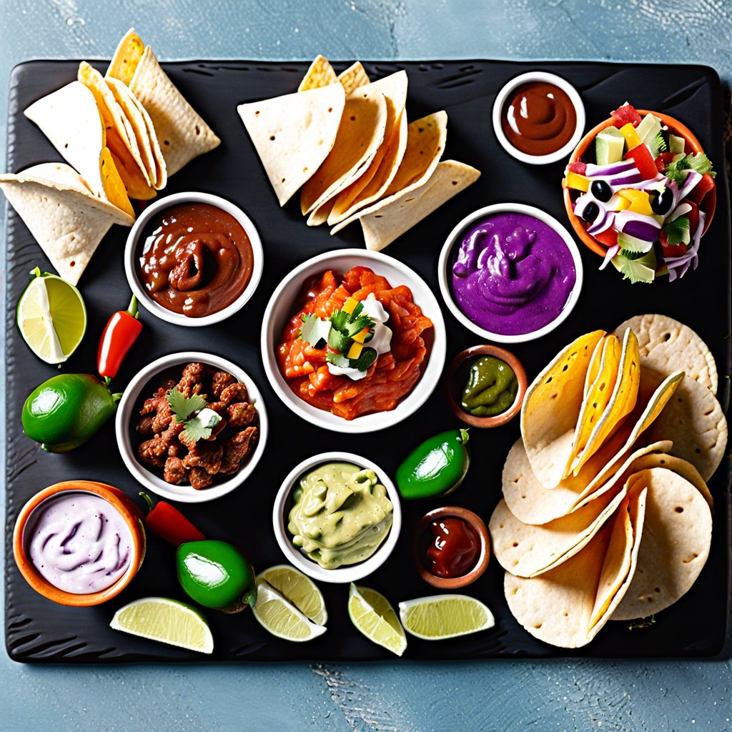 fiesta board mini tacos guacamole salsa and queso