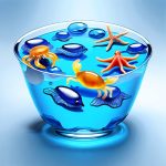 flood waters gelatin blue gelatin with floating gummy sea creatures