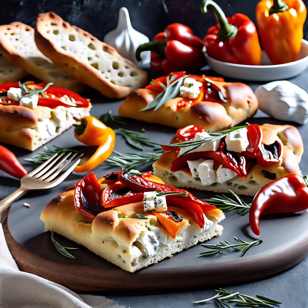 focaccia with roasted peppers and goat cheese