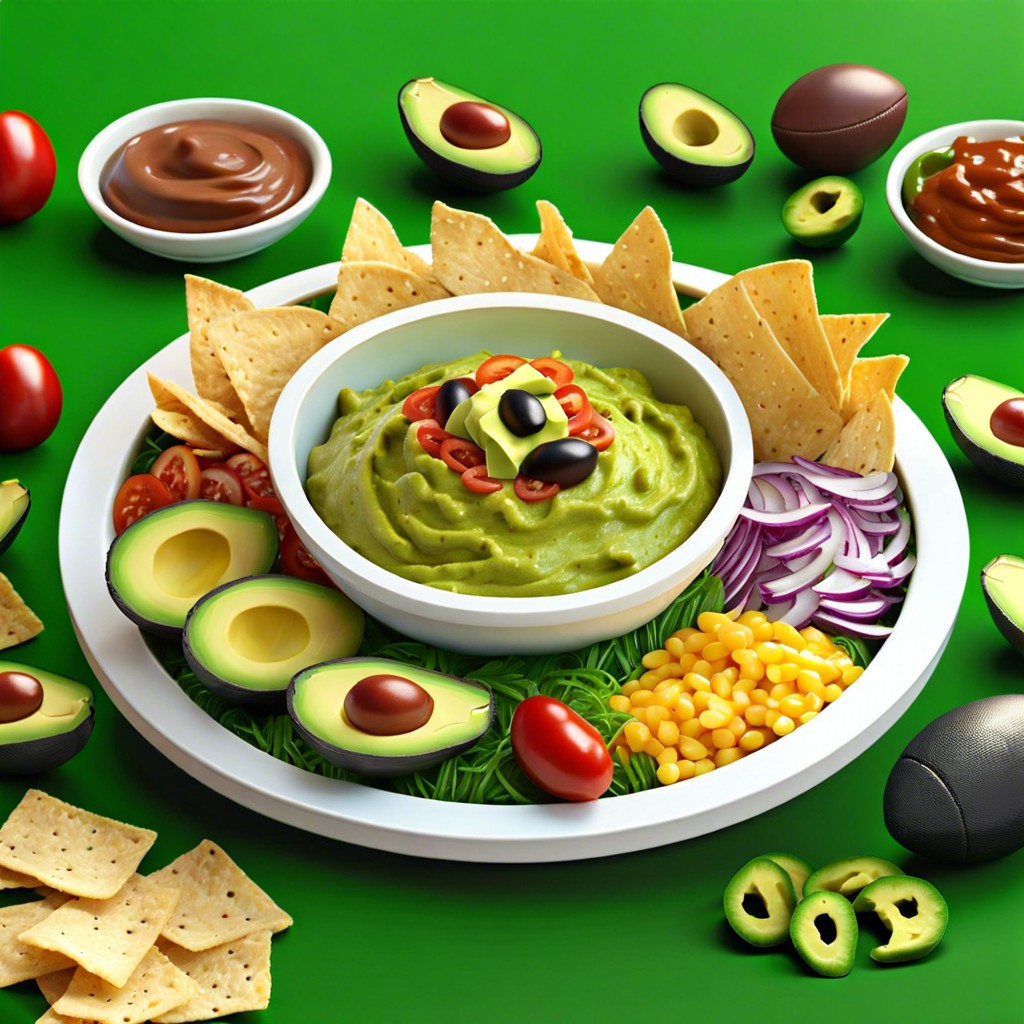 football field dip guacamole field with cheese and sour cream for line markings