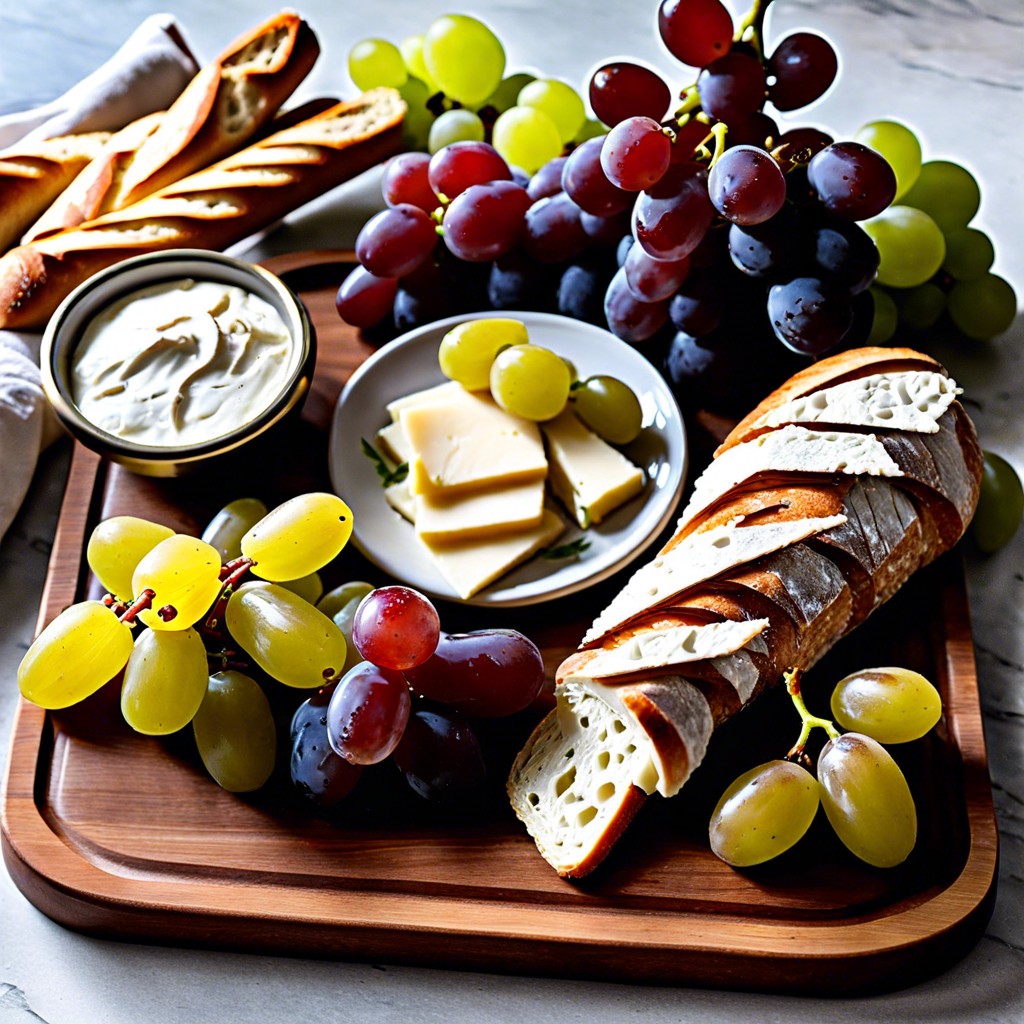 french elegance brie baguette slices grapes