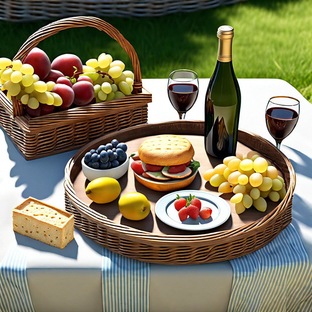 french picnic baguettes brie pate and grapes