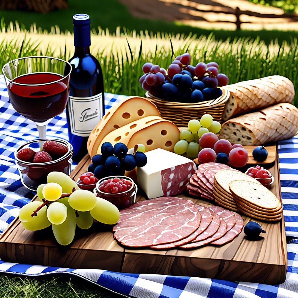 french picnic with baguette slices brie pate