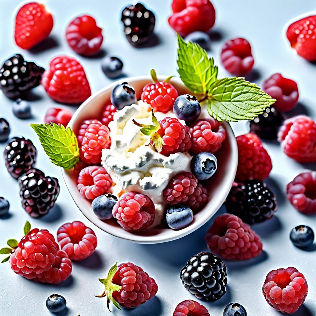 fresh berries with a cup of cottage cheese