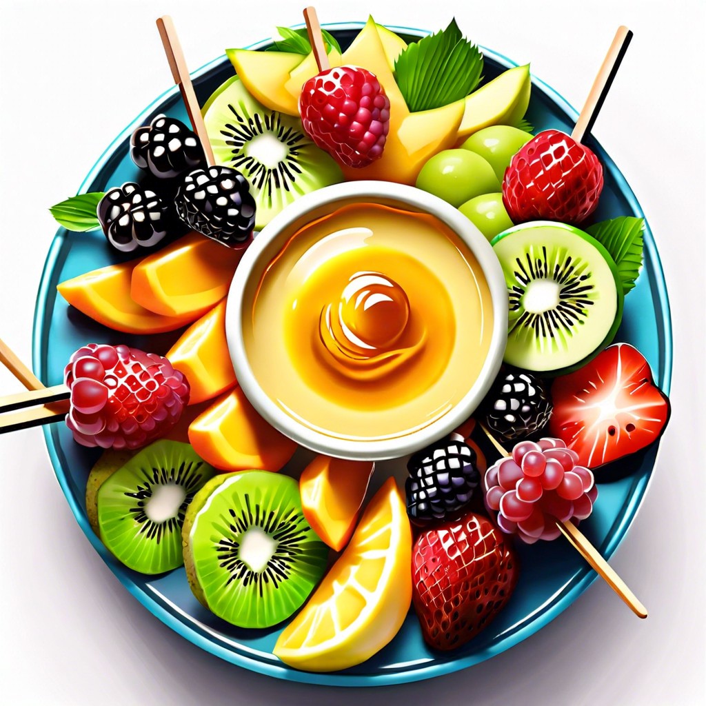 fresh fruit skewers with honey lime dip