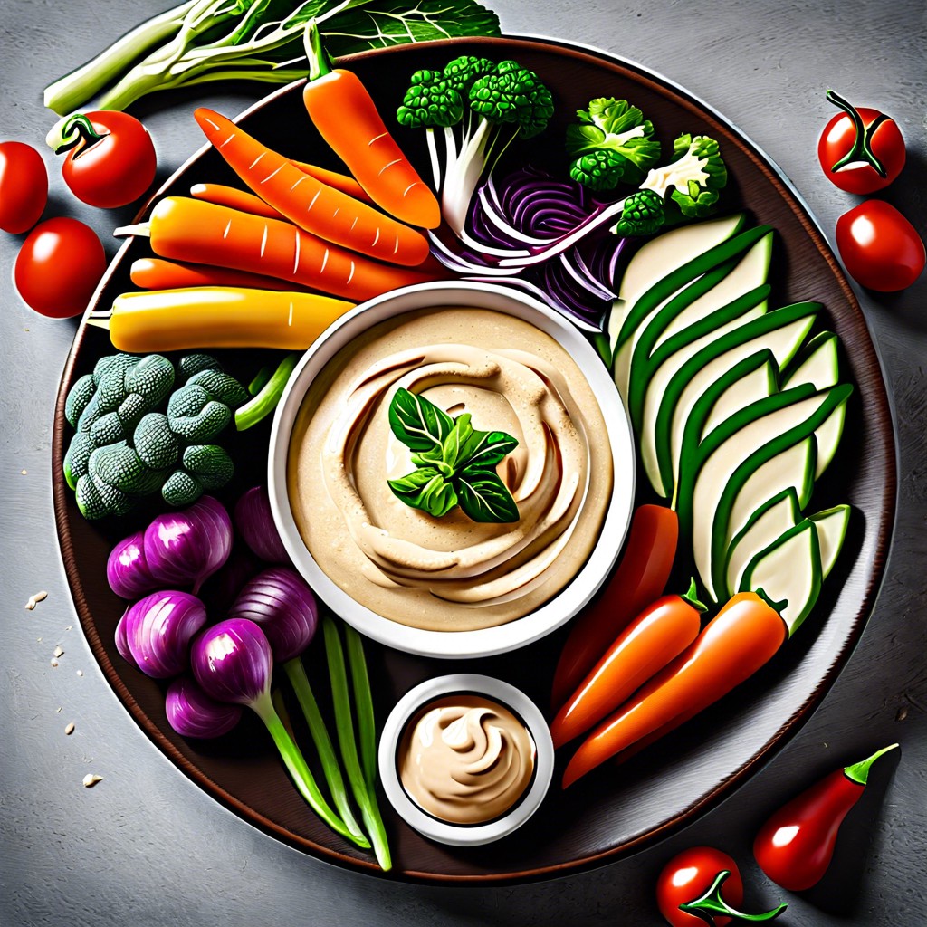 fresh vegetable crudites with hummus