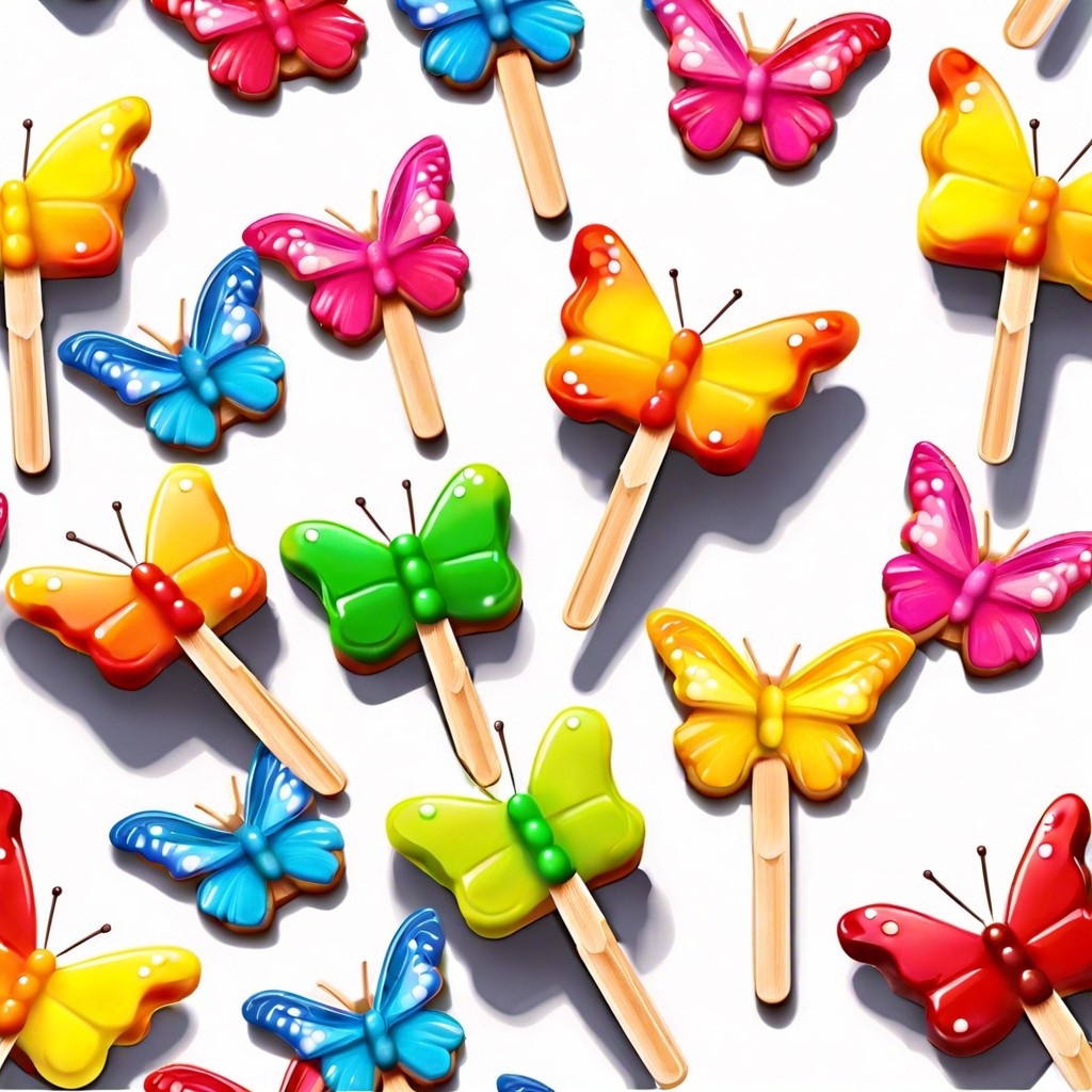 frozen yogurt popsicles painted to look like butterflies