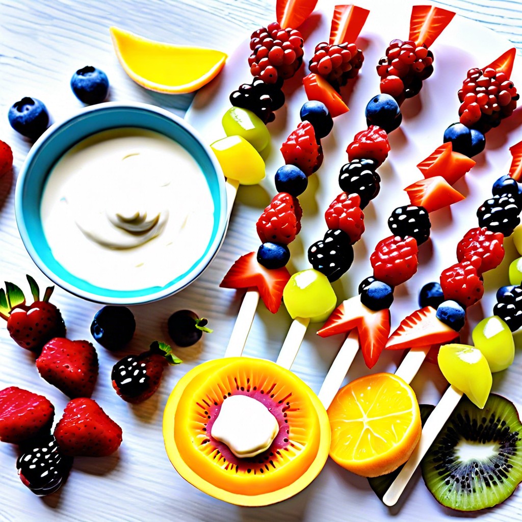 fruit kabobs with yogurt dip