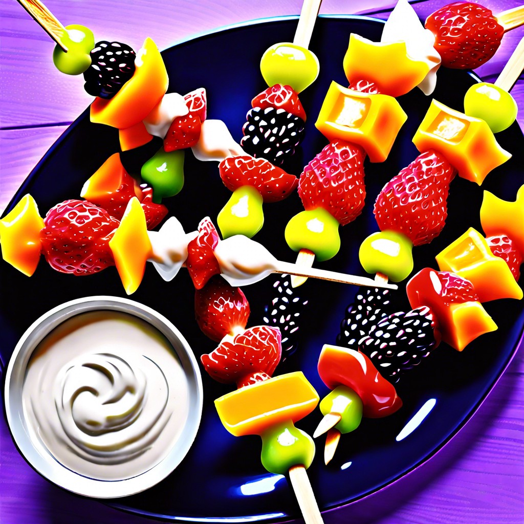 fruit kabobs with yogurt dip