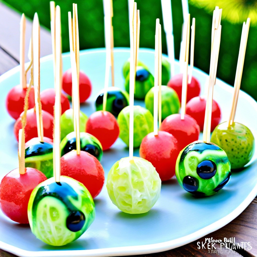 fruit planet pops melon balls on skewers