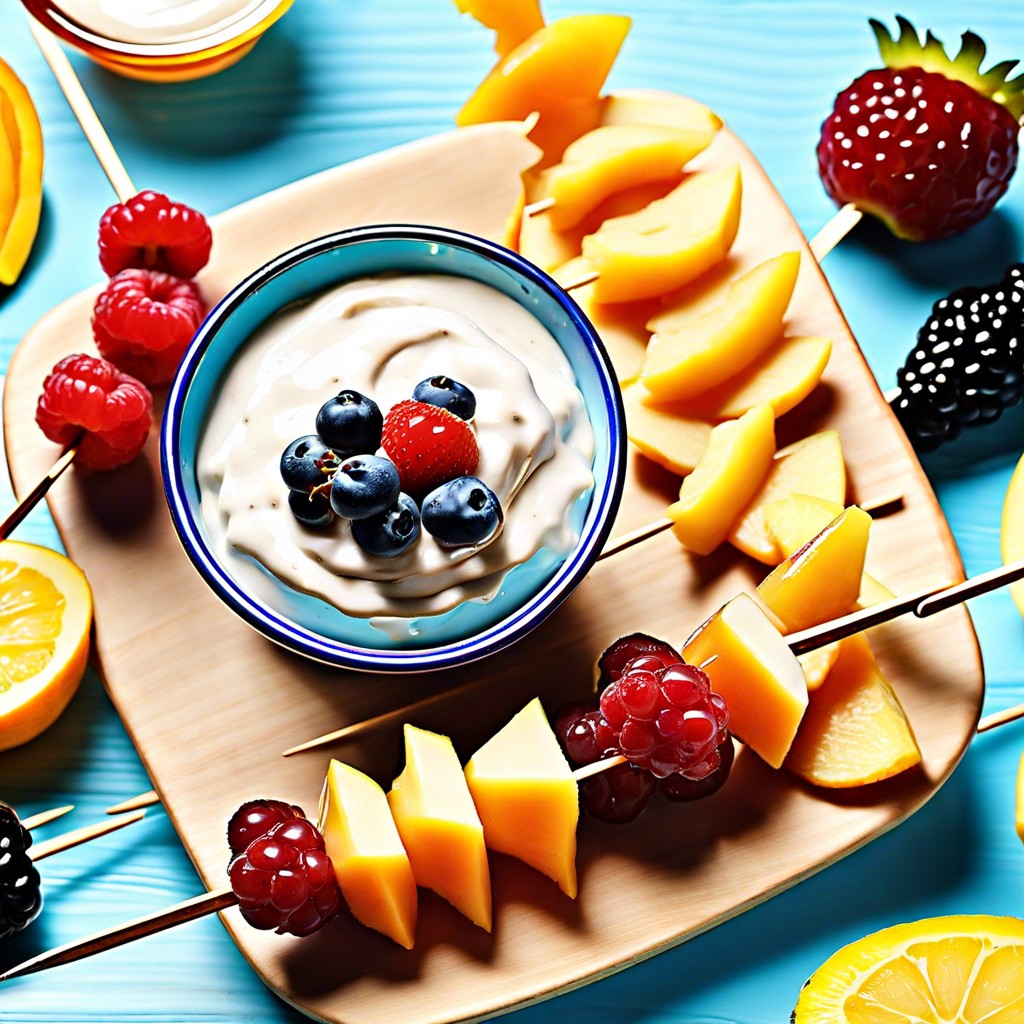 fruit skewers with honey yogurt dip