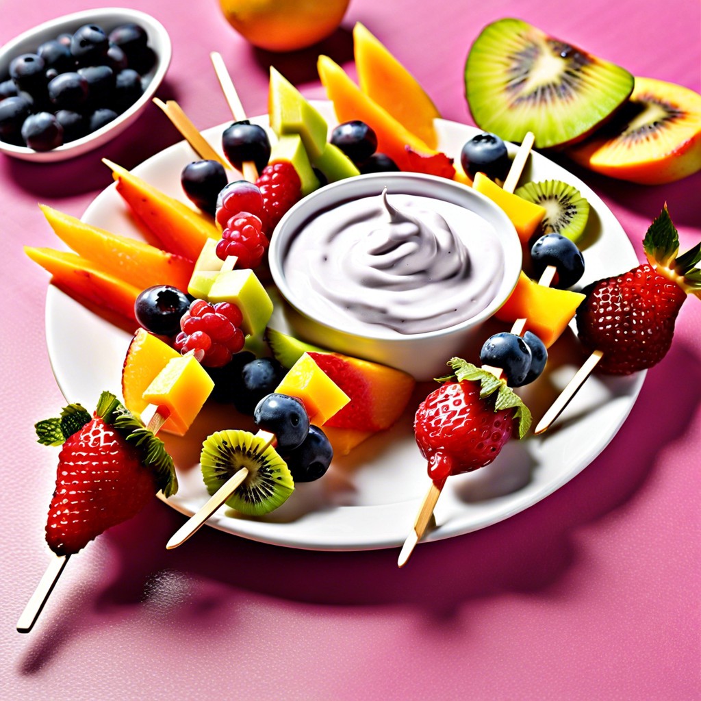 fruit skewers with yogurt dip