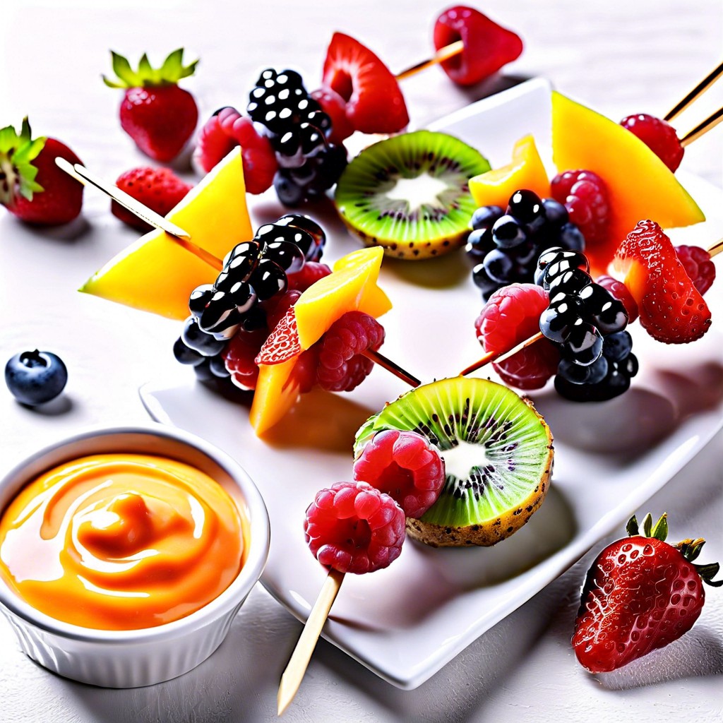 fruit skewers with yogurt dip