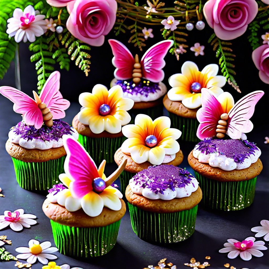 garden fairy cupcakes cupcakes decorated with edible flowers and pixie dust glitter