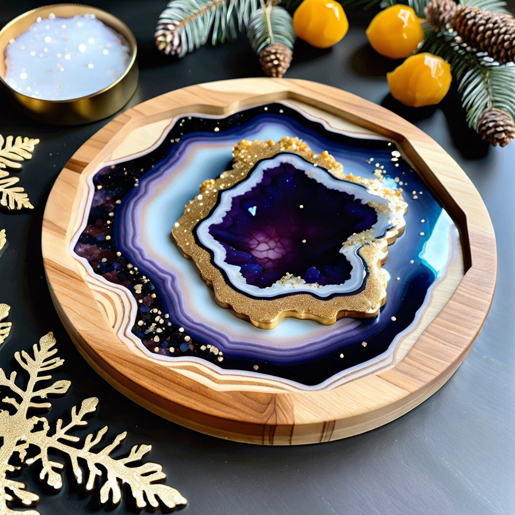 geode inspired with metallic and glitter epoxy