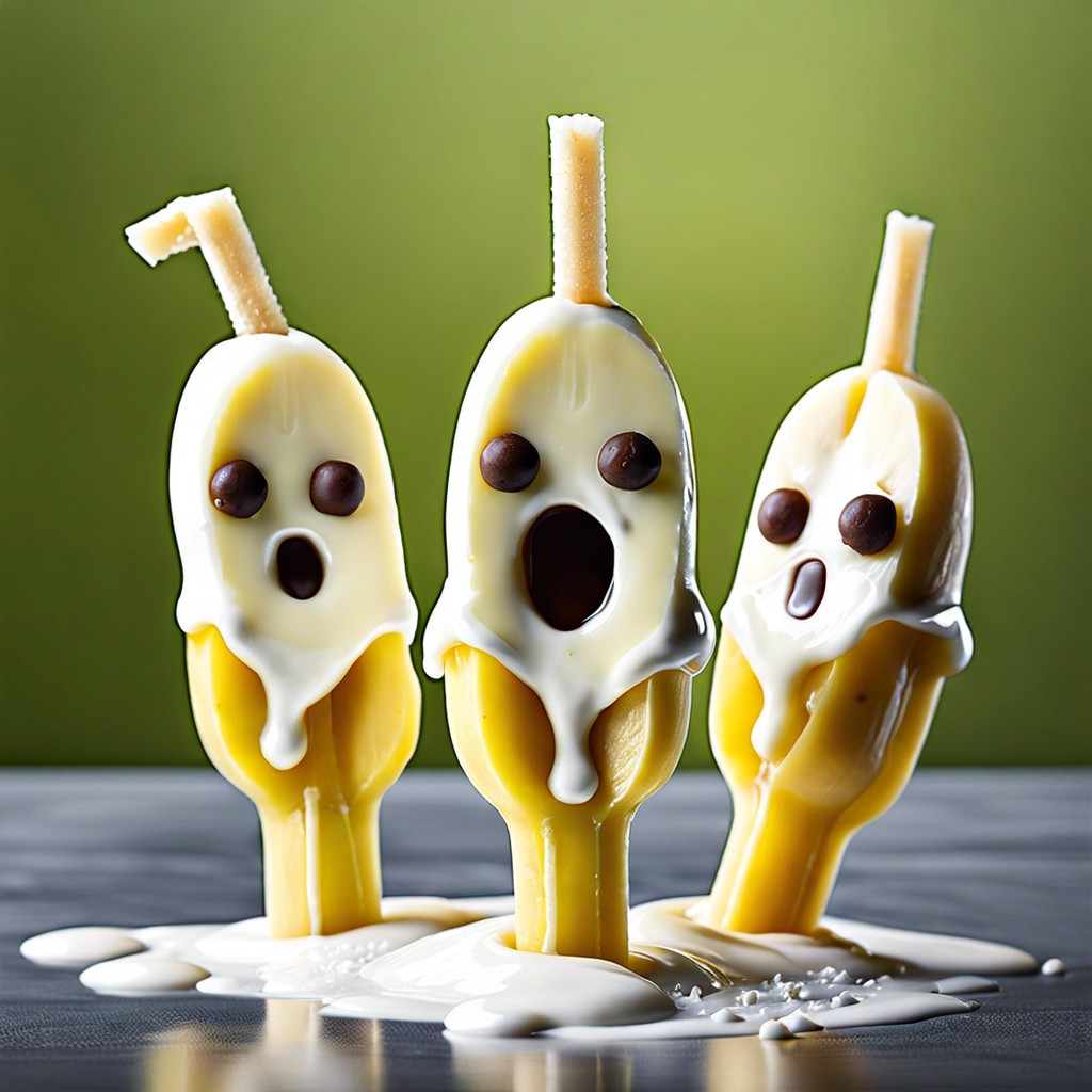 ghost shaped banana pops dipped in yogurt