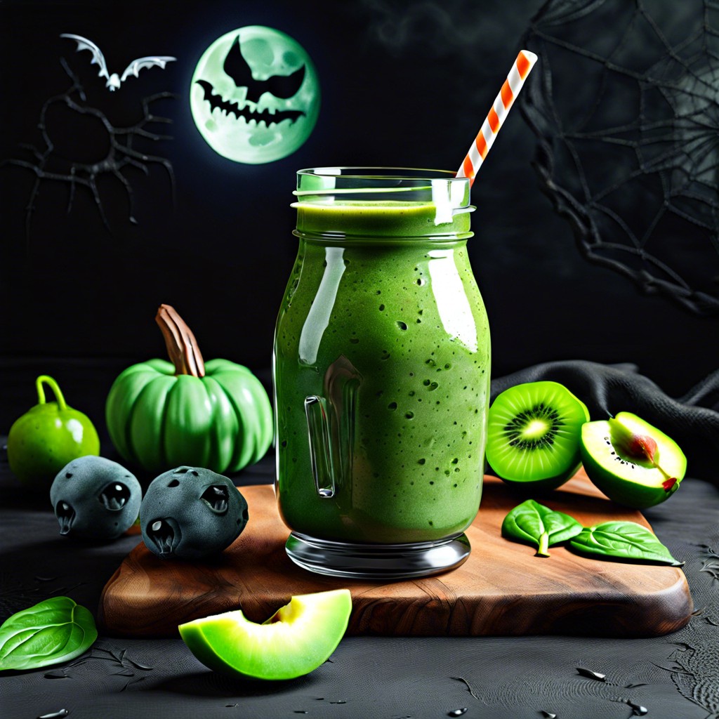goblin smoothies blend green fruits like kiwi or green apples with spinach for a spooky smoothie