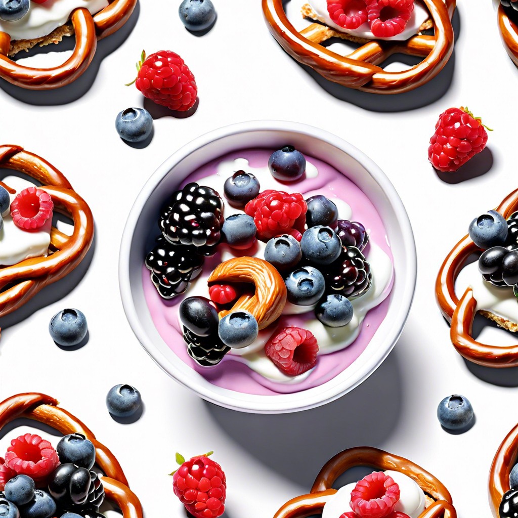 greek yogurt and berry pretzel parfaits
