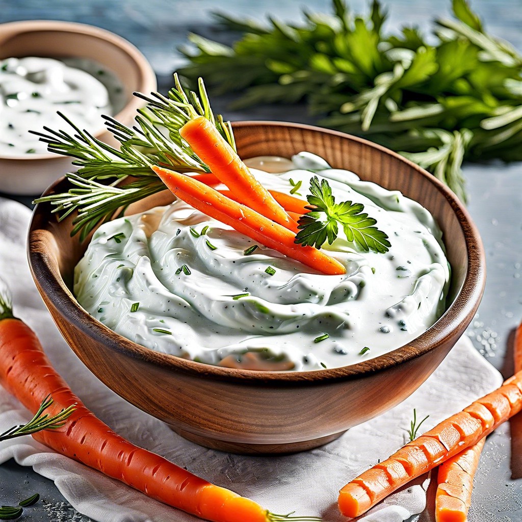 greek yogurt tzatziki with carrot sticks