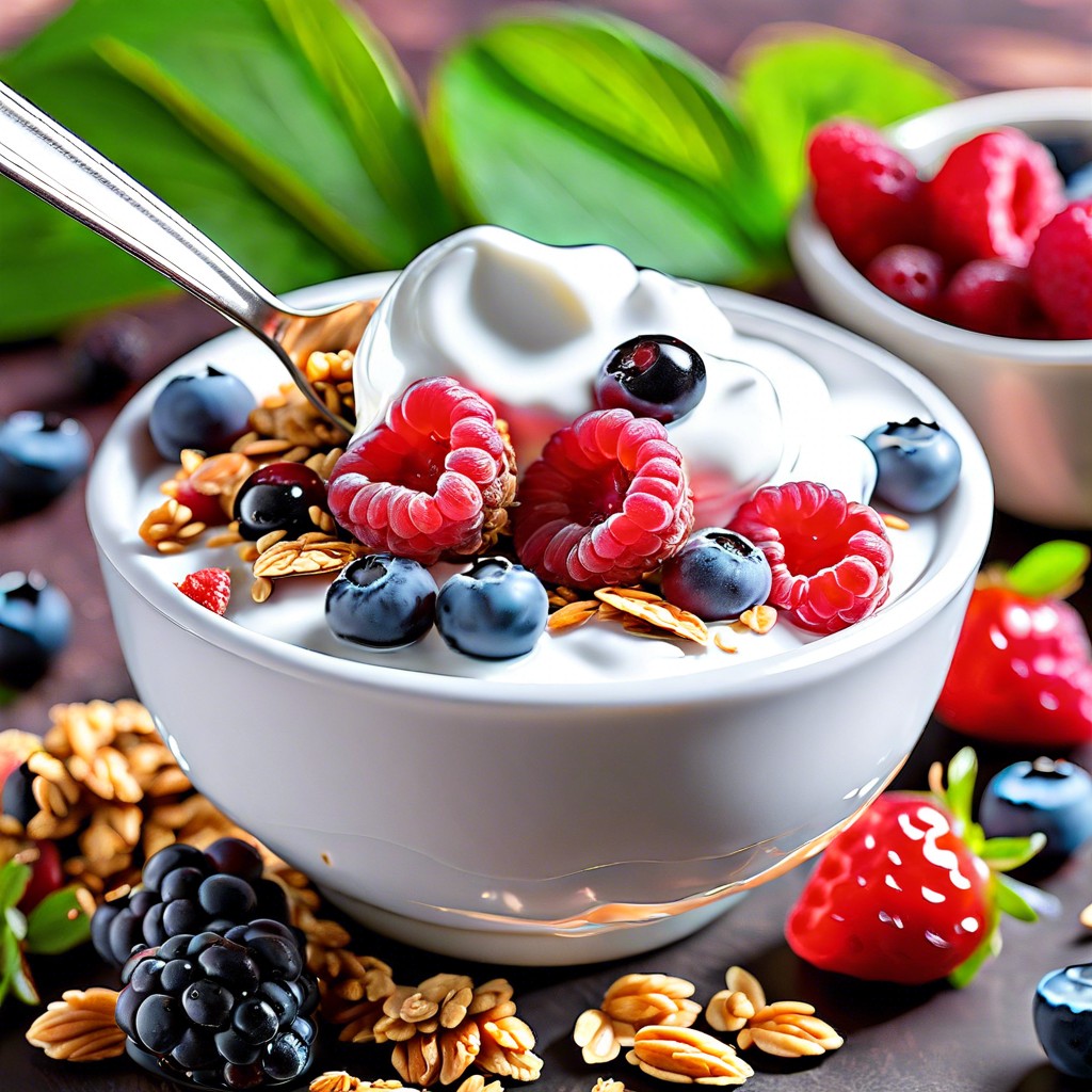 greek yogurt with fresh berries and a sprinkle of granola