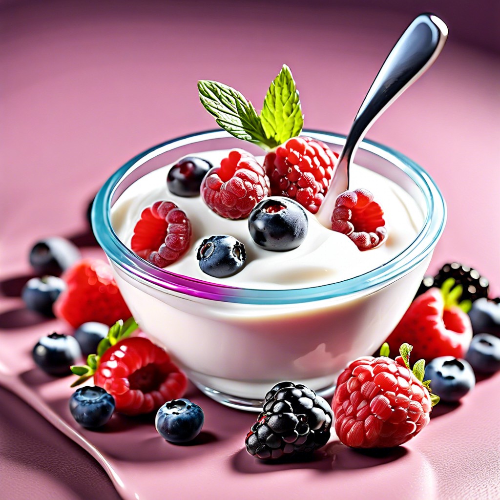 greek yogurt with mixed berries and a drizzle of honey