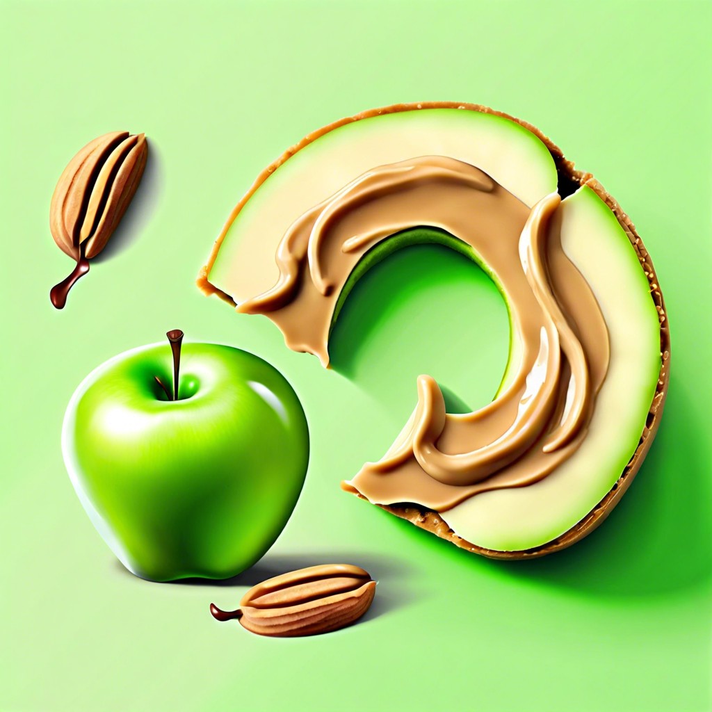 green apple slices with peanut butter