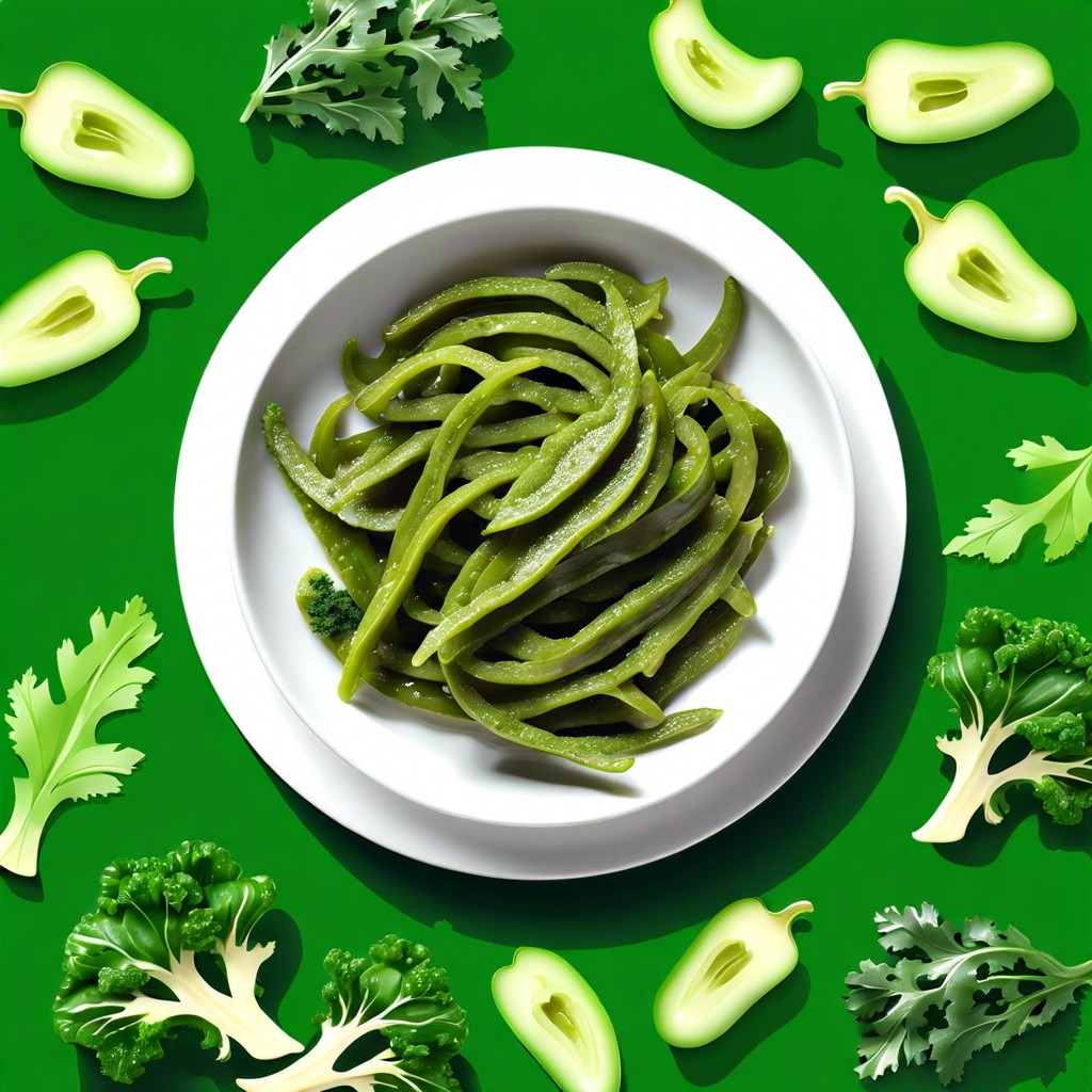 green pepper strips with kale pesto