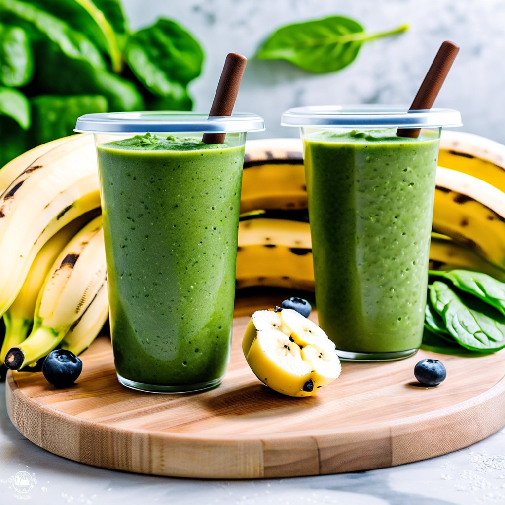 green smoothie cups spinach banana and yogurt