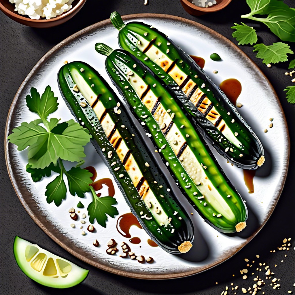 grilled cucumber with cotija cheese and smoked paprika