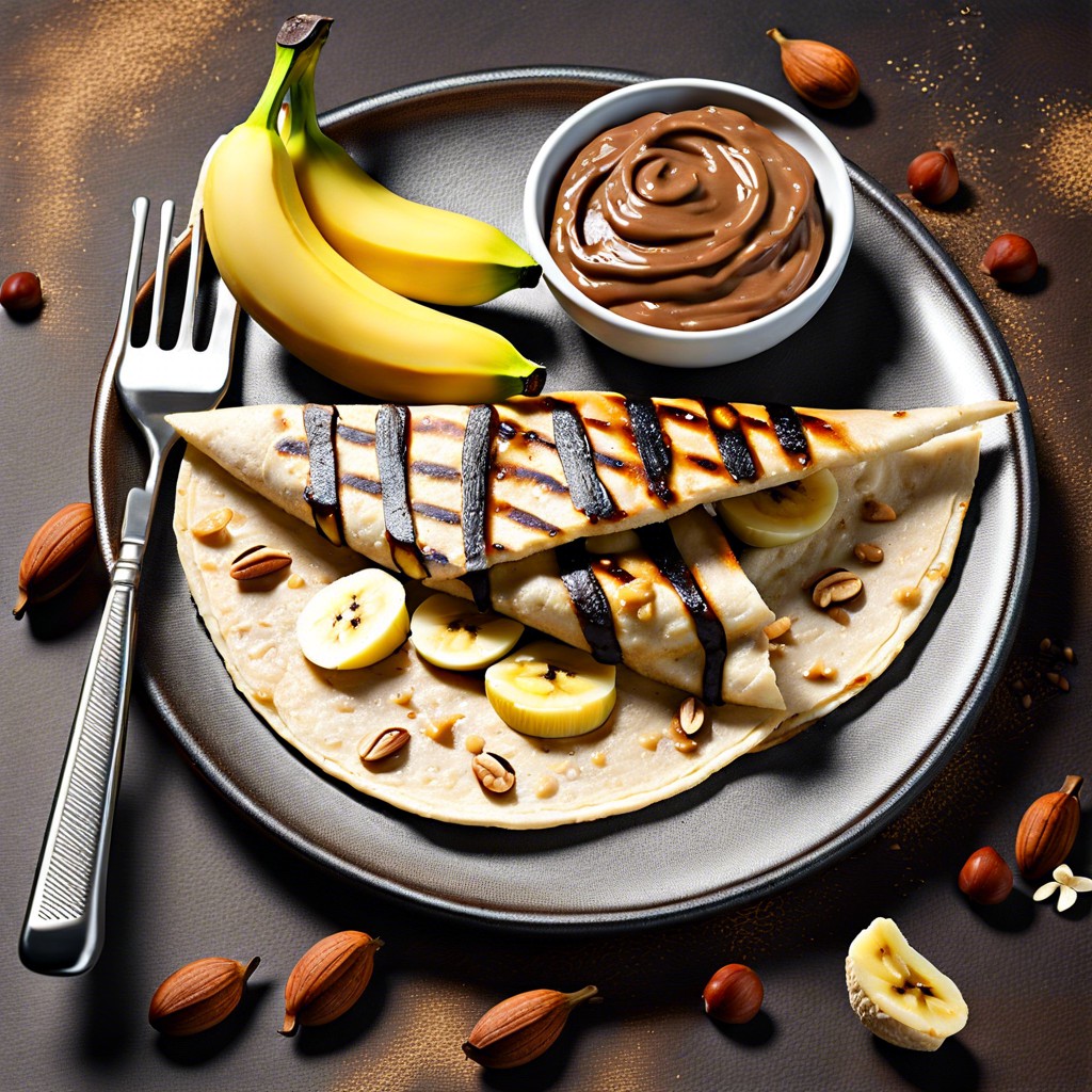 grilled tortilla with hazelnut spread and bananas