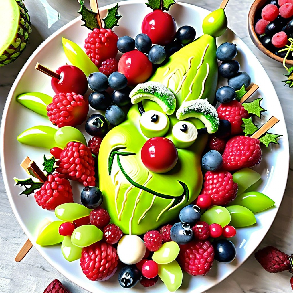 grinch fruit skewers