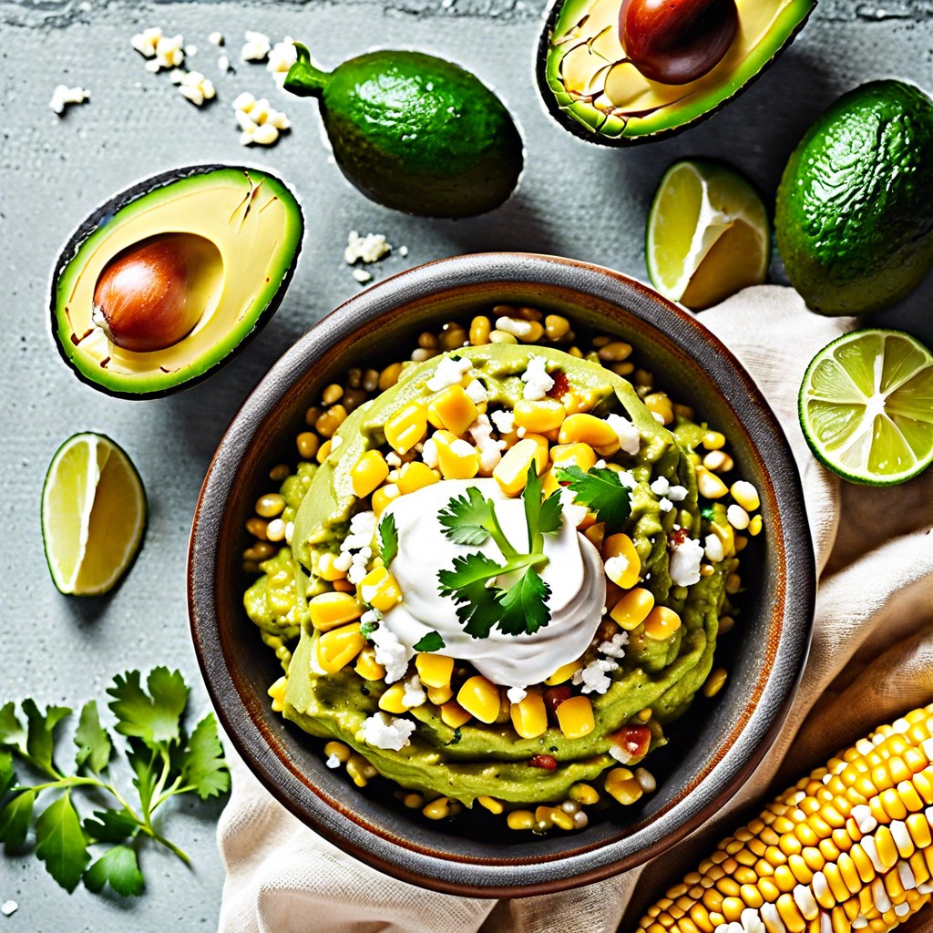 guacamole with roasted corn and cotija cheese