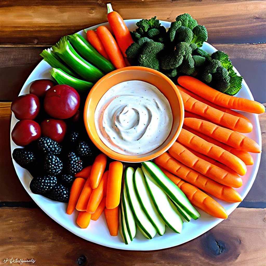 halloween themed veggie tray with a yogurt dip