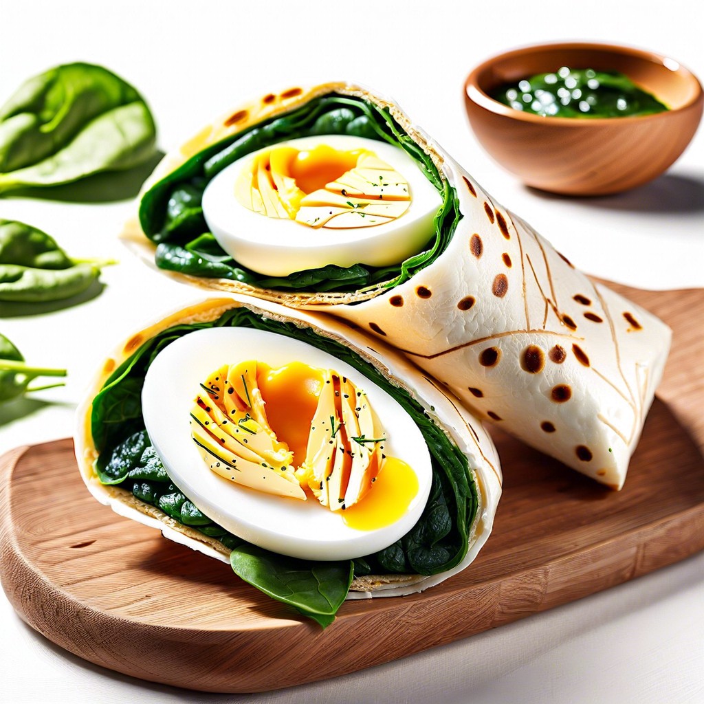 hard boiled egg with spinach wraps