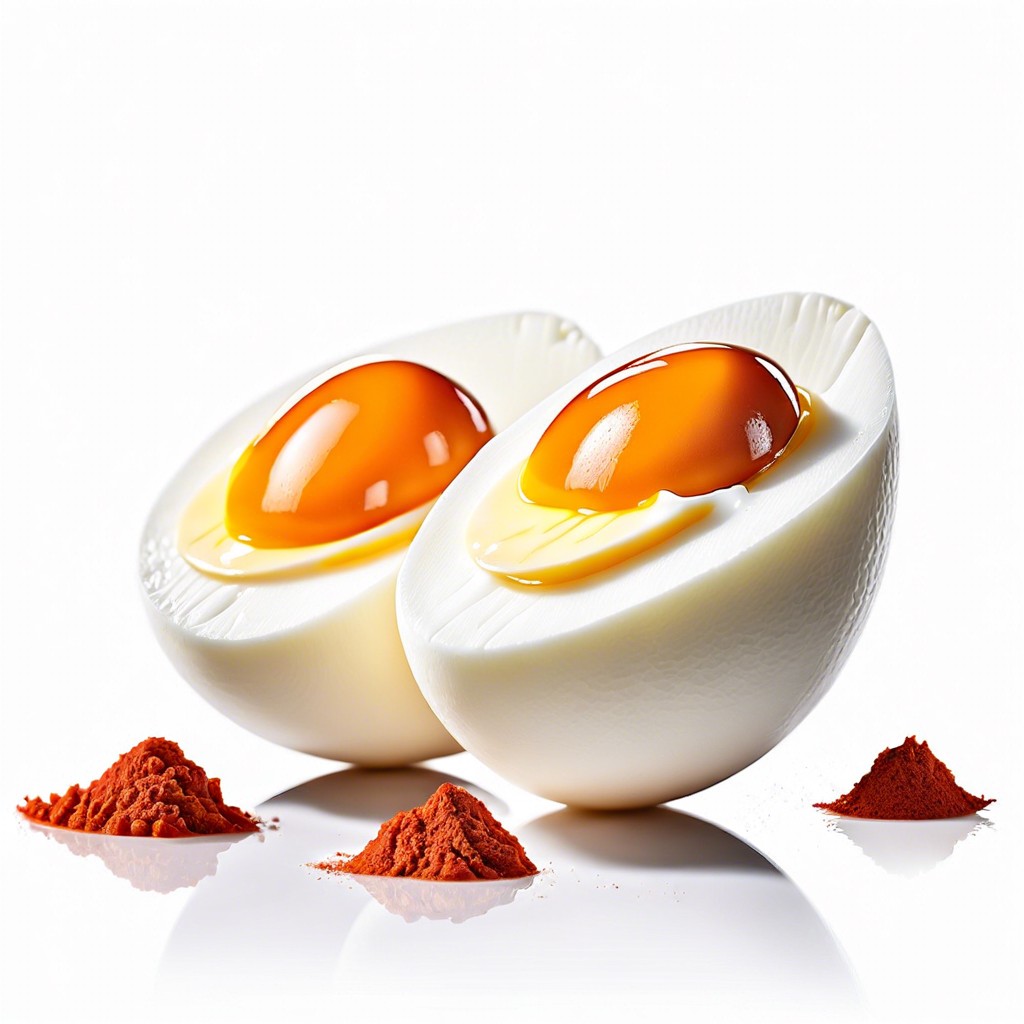 hard boiled eggs sprinkled with paprika
