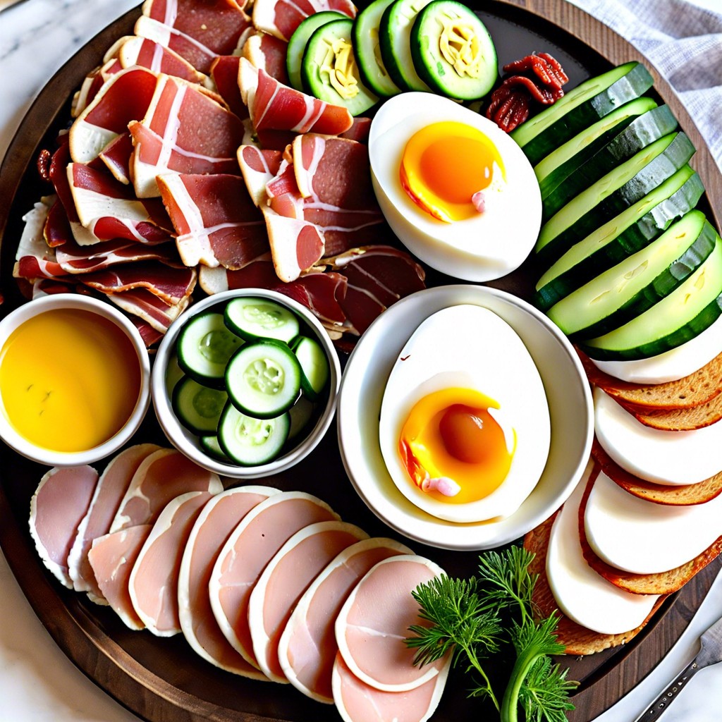 hard boiled eggs turkey bacon cucumber rounds