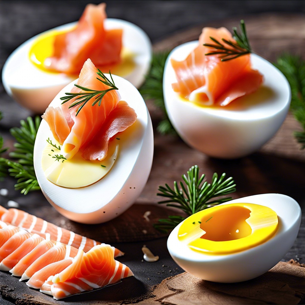 hard boiled eggs with smoked salmon and cream cheese