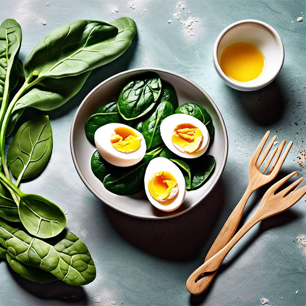 hard boiled eggs with spinach