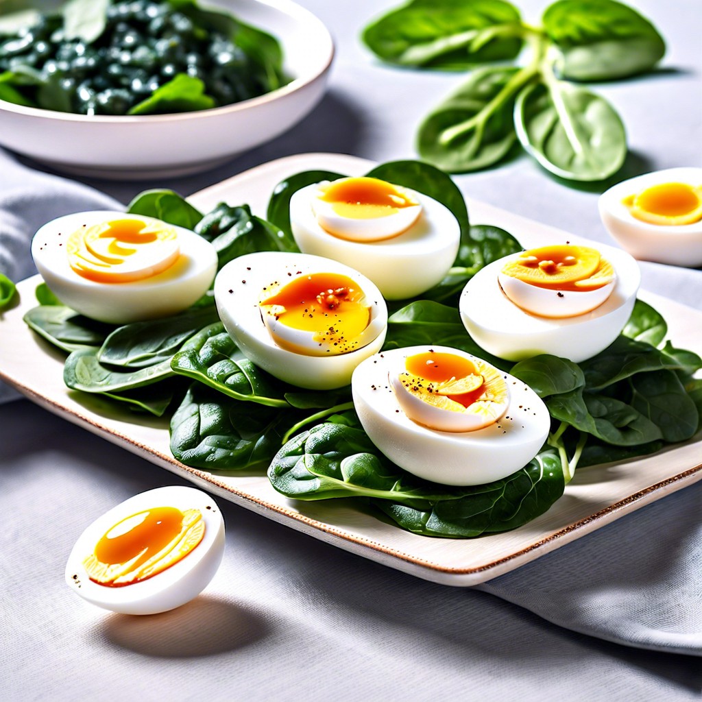 hard boiled eggs with spinach