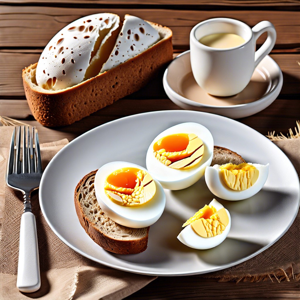 hard boiled eggs with whole grain bread slices