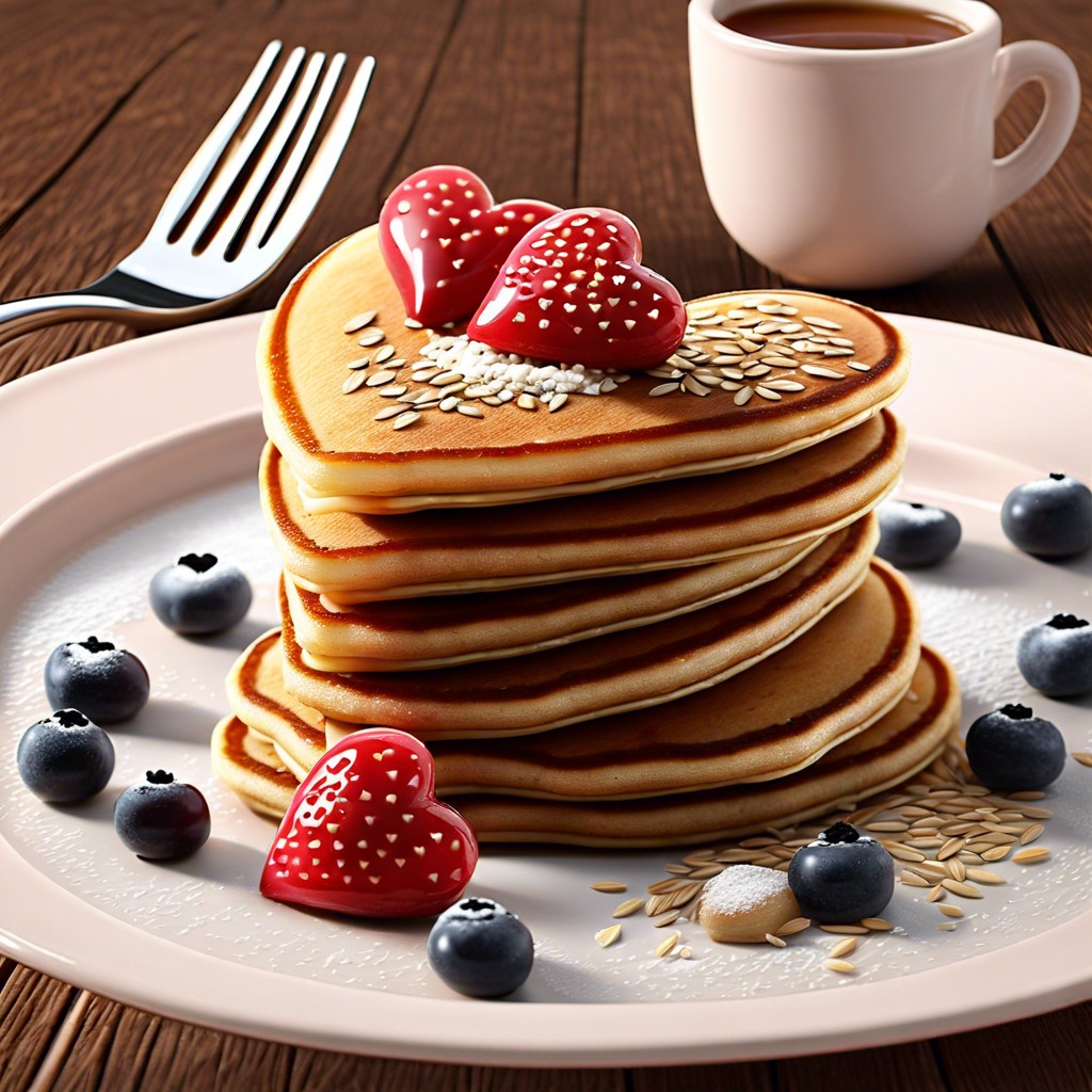 heart shaped whole grain pancakes