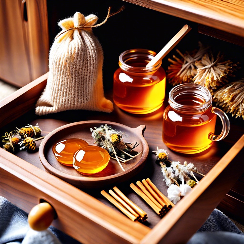 herbal tea bags and honey sticks