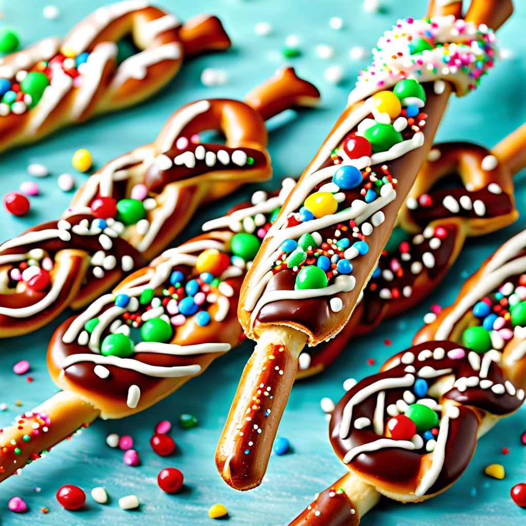 holiday pretzel wands chocolate dipped pretzels with festive sprinkles