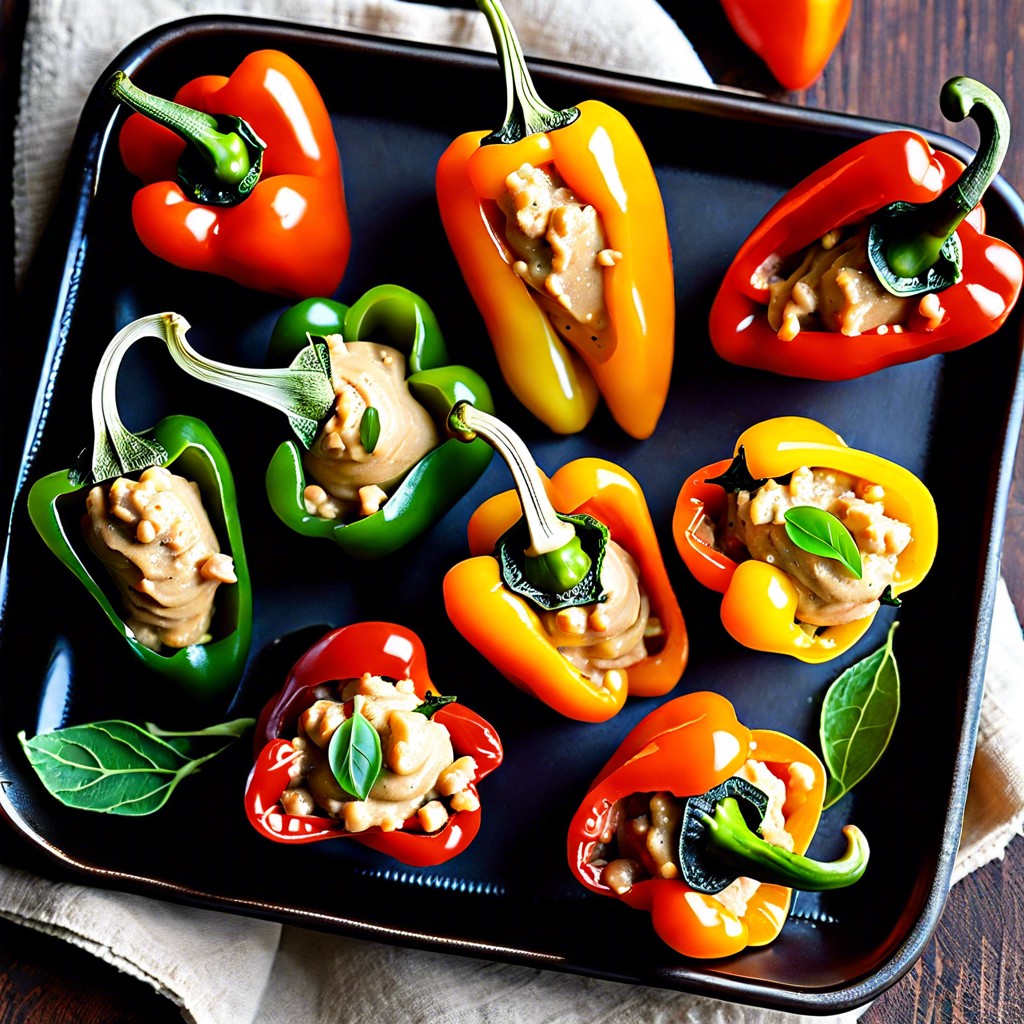 hummus and veggie stuffed mini peppers